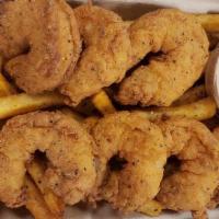 Fried Shrimp W/ Cajun Fries · 7 large gulf shrimp, tossed in our seasoned corn flour and fried golden. Served with Cajun f...