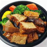 #26 Spicy Tofu Bowl · Braised tofu, bamboo shoot, mushroom, sauteed with chili sambal. Comes with steamed veggies ...