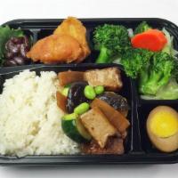 Railroad Bento - Vegetarian  · Braised tofu, steamed seasonal vegetables, traditional side dishes, rice. (v)