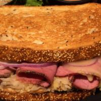 Reuben · Serve with sauerkraut, thousand island dressing, Swiss cheese and baked on rye bread. Your c...