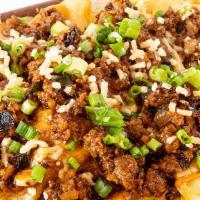 Sloppy Seconds Fries · fries, beer cheese queso, Sloppy Joe Meat, aged white cheddar and green onion
