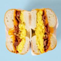 Pastrami Egg and Cheese Bagel · Choice of bagel with pastrami, 2 scrambled eggs, and cheese.