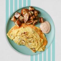 Bacon Kiss · Gluten free. Bacon and cheese omelette served with green salad and chipotle aioli. (Gluten F...