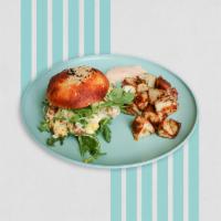 Bacon Sandwich · Bacon & Cheese Scrambled Egg Sandwich with Arugula served on a Low-carb Homemade GF Bun with...
