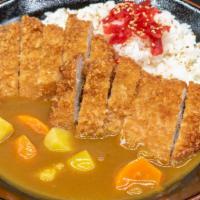 Tonkatsu Curry · Breaded, deep-fried pork cutlet, served with curry, rice, and pickles.