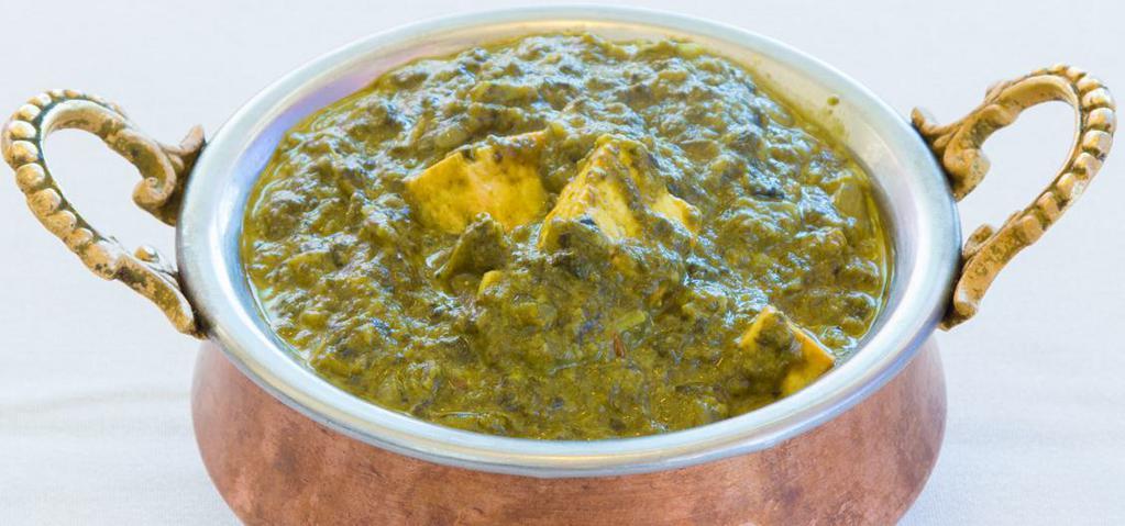 Sag Paneer · Fresh spinach cooked with herbs and homemade cheese.