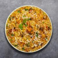 V For Veggie Biryani · Spiced seasoned vegetables cooked with Indian spices and basmati rice. Served with house rai...