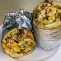 Breakfast Burrito · Eggs, American Cheese, & Choice of protein
