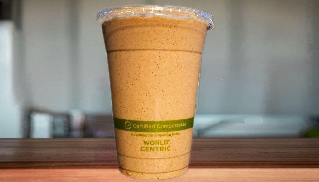Banana Chocolate Smoothie · Almond butter, banana, cacao powder and oat milk.

🌱 Served with 100% compostable container and utensils made from plants. Please dispose into compost 💚.

✅ Gluten-free
✅ Soy-free
✅ Vegan 
✅ 100% Natural Non-GMO ingredients