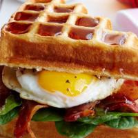 Waffle egg sandwich · sweet waffle with egg and cheese , choose your topping