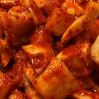 Spicy Radish Kimchi (S) · HOME-MADE! Perfectly fermented spicy radish kimchi, spicy, tangy, and sweet! 16oz container