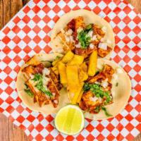 Al Pastor · Mexican Street Tacos Al Pastor Pork with onion, cilantro, grilled pineapple and Mexican sals...