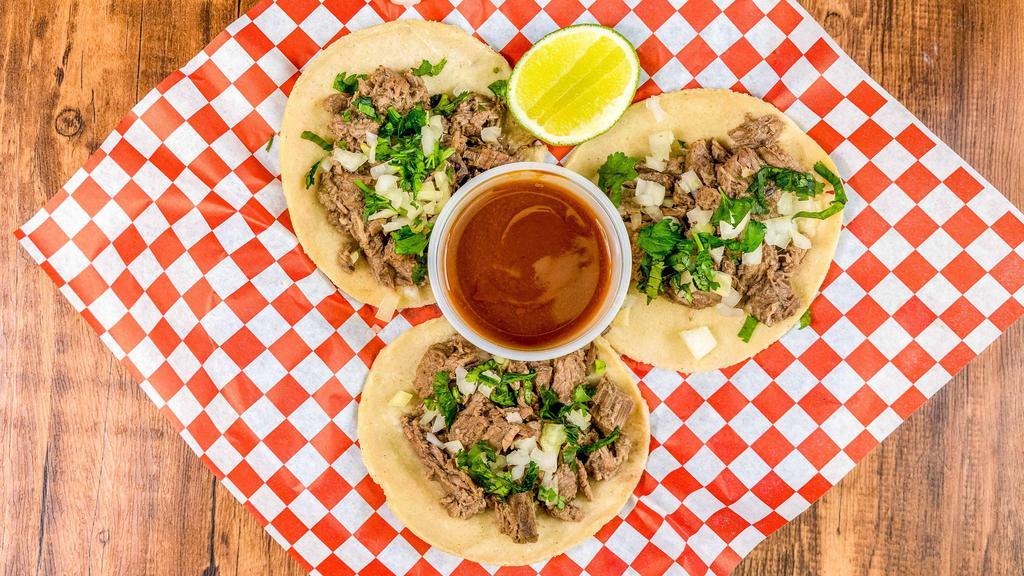 Beef Barbacoa · Mexican Street Tacos Beef Barbacoa with Onion, Cilantro and Mexican Salsas.