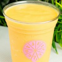Mango Sunrise · Mango, Peach, Peach Juice, Frozen Yogurt
*Contains Dairy*