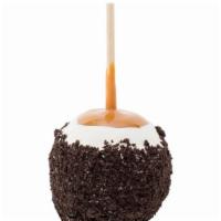 Cookies & Cream Apple · Caramel-covered Granny Smith apple dipped in white confection, rolled in crushed OREO® cooki...