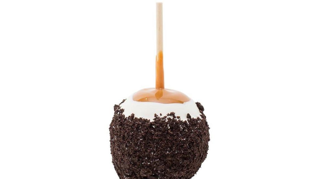 Cookies & Cream Apple · Caramel-covered Granny Smith apple dipped in white confection, rolled in crushed OREO® cookies. Serving size: 1/2 apple. Ordering more than six? Order from the “Pre-Order” category or call the store directly.