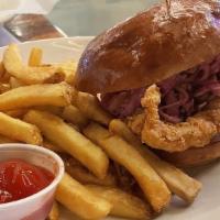 Fried Chicken Sandwich · Tobasco/Buttermilk fried chicken breast on a soft brioche bun . Pepper slaw, B&B pickles and...