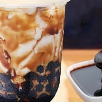 Black Sugar Milk with Boba and Grass Jelly · 