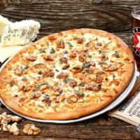 Holy Cow! · Our holy cow! Is topped with swiss-fontina, gorgonzola, mozzarella, sage, walnuts.