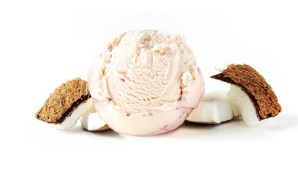 Vegan Strawberry · We start with fresh local strawberries and convert them into chunky preserve in our own kitchen. Then we roll the freshly made preserve into Organic Coconut Cream in our batch freezer to create a refreshing and flavorful vegan strawberry ice cream.