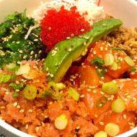 Taka Bowl · Popular! Gluten-free version available. Salmon poke, spicy tuna, tobiko (fish roe), avocado ...