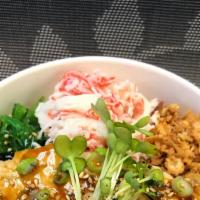 Chicken Teriyaki Bowl · Chicken teriyaki, mixed green, green onions, and teriyaki sauce. Served with seaweed salad a...
