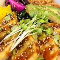 Veggie Bowl · Tofu nugget, avocado, pickled cucumbers, pickled radish, and green onions, teriyaki sauce. S...
