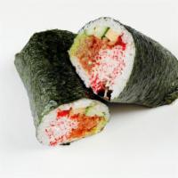Spicy Tuna Burrito · Spicy tuna, tobiko (fish roe), and spicy mayo. Served with avocado, romaine lettuce, pickled...