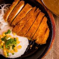 Chicken Katsu · Topped with Green Onions, Red Onions, Corn.