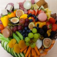 Game Day Tray! · An overflowing tray of; 
5 Servings of cheese.
4 Servings of meat, vegetables, fruit, and sw...