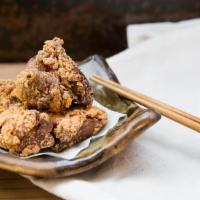 Karaage · Deep-fried organic chicken, marinated with soy sauce, ginger, and garlic, spicy mayo.