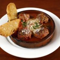 Wood Fire Roasted Pork and Beef Meatballs · tomato-prosciutto brodo, crostini, pecorino