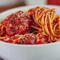 Spaghetti with Meatballs · tomato sauce, two meatballs, parmesan