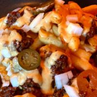 Chili Cheese Fries · Russet Potato French Fries Topped With Traditional or Impossible Chili With Spiced Mornay, J...