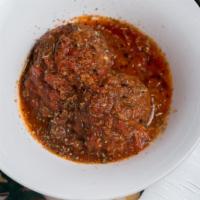 Meatballs · Baked all beef meatballs in our house made meat sauce