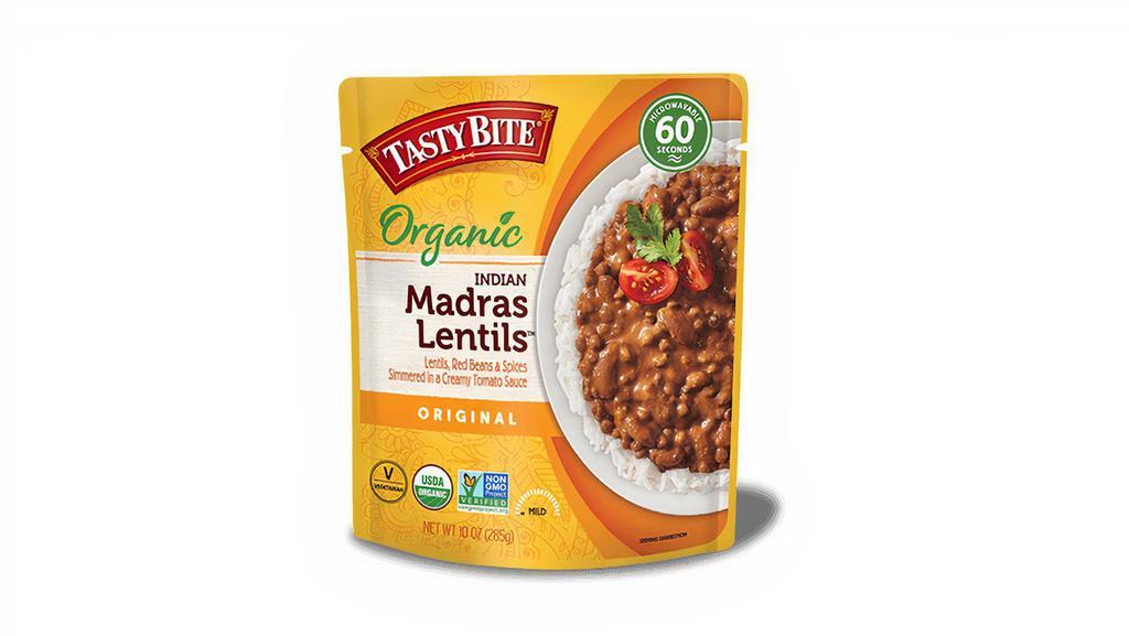 Tasty Bite - Madras Lentils · Our Madras Lentils are a quintessential recipe from India. Soft lentils and red kidney beans are slow-cooked in a creamy tomato sauce with onions and a variety of spices. Serve as a hearty soup, lentil & bean chili, or as a delicious blanket over a bed of rice.