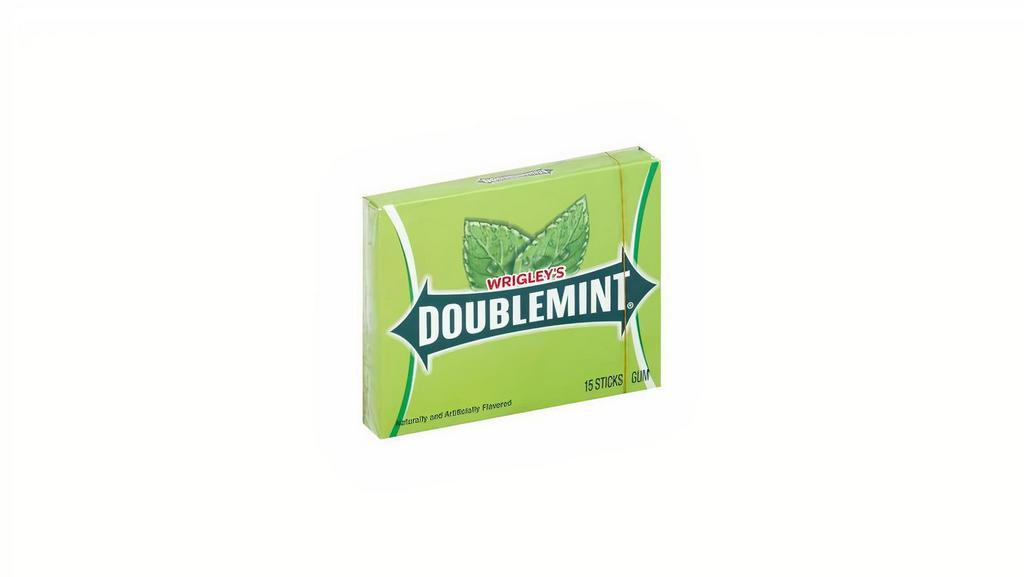 Doublemint Gum · Naturally and artificially flavored. Produced with genetic engineering. Questions? Comments? Call 1-800-Wrigley (1-800-974-4539). Dispose of properly.