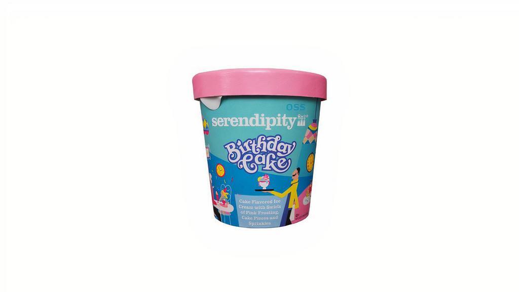 Serendipity - Ice Cream - Birthday Cake · Cake flavored ice cream with swirls of pink frosting, cake pieces and sprinkles.