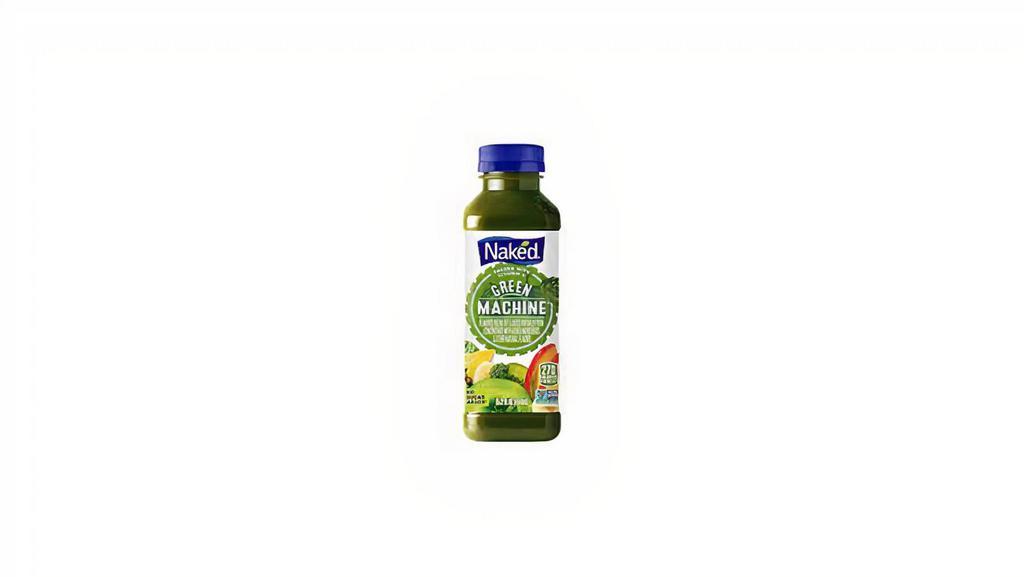 Naked - Drinks - Green Machine Juice Smoothie · It contains juices from apples, mango, pineapple, bananas, and kiwi. As for the vegetables, it contains spirulina, alfalfa, broccoli, spinach, barley grass, wheatgrass, garlic, ginger, kale, and parsley.