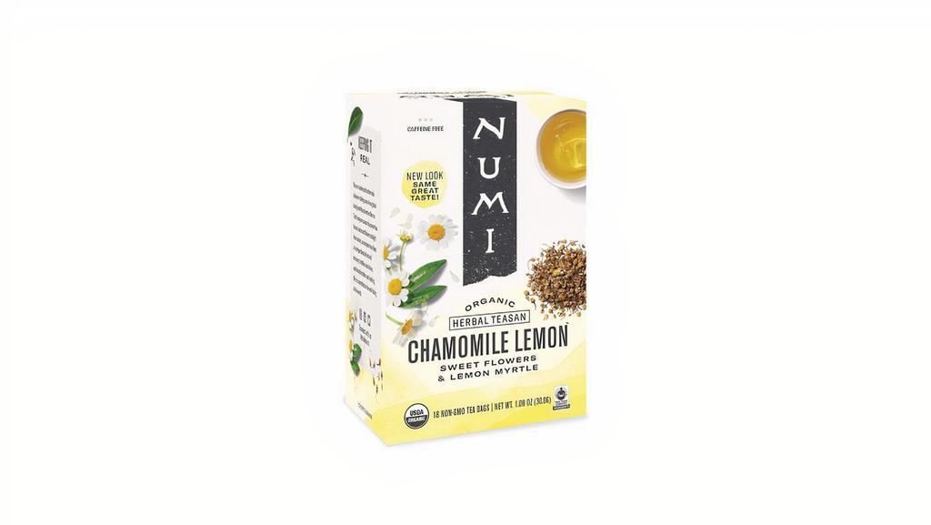 Numi - Grocery - Tea Bag Chamomile Lemon · We combine fine Egyptian chamomile blossoms with Australian lemon myrtle leaves for a sweet organic brew that imparts a lingering calmness with citrus.
