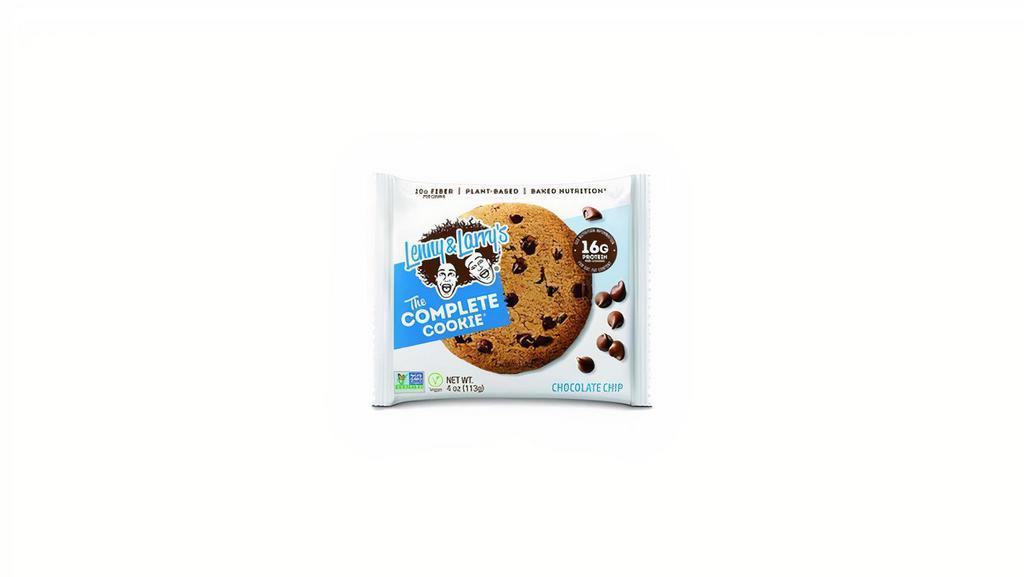 Lenny & Larry's Chocolate Chip Complete Cookie · The Complete Cookie, Chocolate Chip 10 g fiber per cookie. 16 g protein per cookie. 0 g sugar alcohols. Vegan. See nutrition information for sat fat content. Non-GMO Project verified. nongmoproject.org. The complete cookie. Plant-based. Baked nutrition.