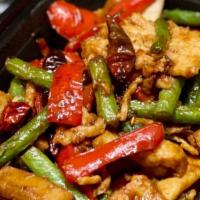 Fiery Vegetable With Tofu · Tofu, string beans, bell peppers, broccoli, and basil in a sweet and spicy sauce