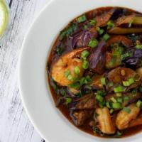 Shrimp & Eggplant · Shrimps and eggplant wok tossed in garlic, scallions with sweet chili sauce.
