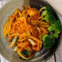 Mango Shrimps · Shrimps with chili, garlic, basil, onion, and mango puree sauce and topped with broccoli.