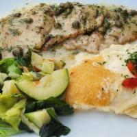 Veal Piccata · Tender veal with lemon, butter, & capers
Served with sautéed mixed vegetables & potatoes au ...