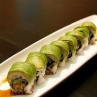 Caterpillar Roll · Shrimp tempura, cucumber,crab meat  roll w/ avocado & unagi sauce.