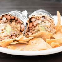 Burrito · Beans, rice, cheese, sour cream, guacamole, cilantro, grilled onions, and salsa. Served with...