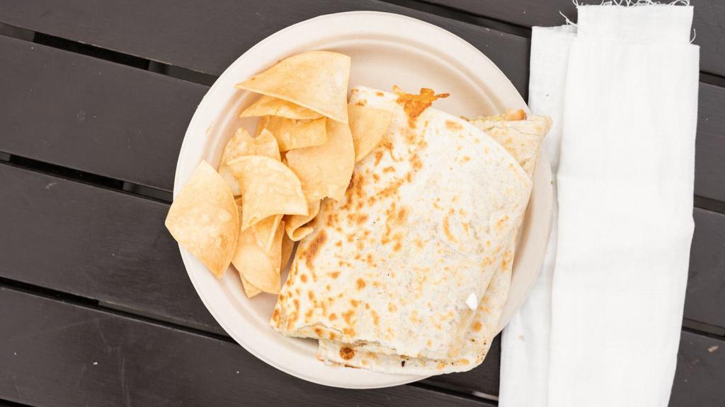Quesadilla · Sour cream, onion, cheese, and guacamole. Served with choice of protein.
