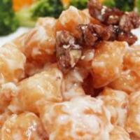 Honey Glazed Walnut Prawn · Fresh prawn marinated in Chef's sauce with sesame seeds and walnut.