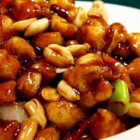 Kung Pao Chicken · Diced chicken sautéed with onion, pepper, and roasted peanut in dried chili.